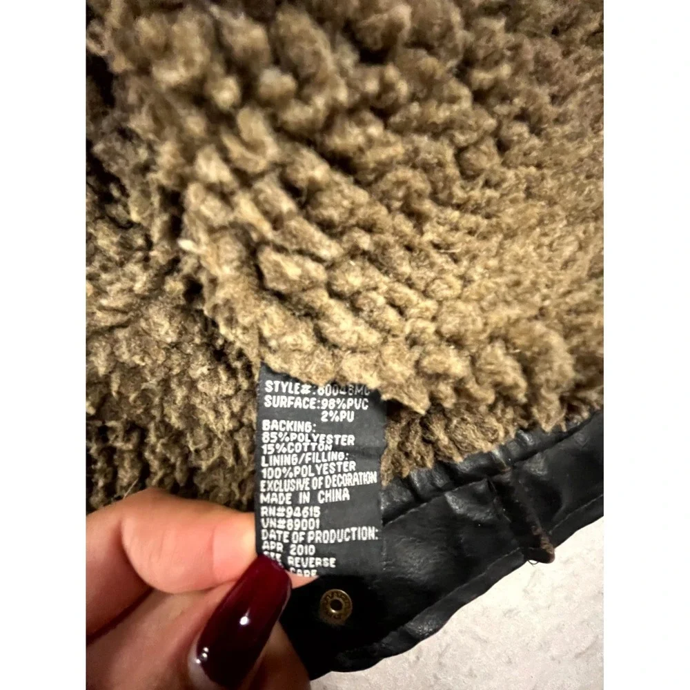 Hawke & Co Outfitter Faux Leather Jacket Youth 14/16 Brown Sherpa Lined Full Zip